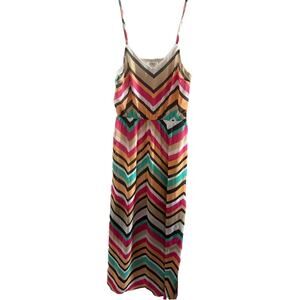 UMGEE Long Maxi Dress Womens Large Multi Chevron Adjustable Strap Halter Neck